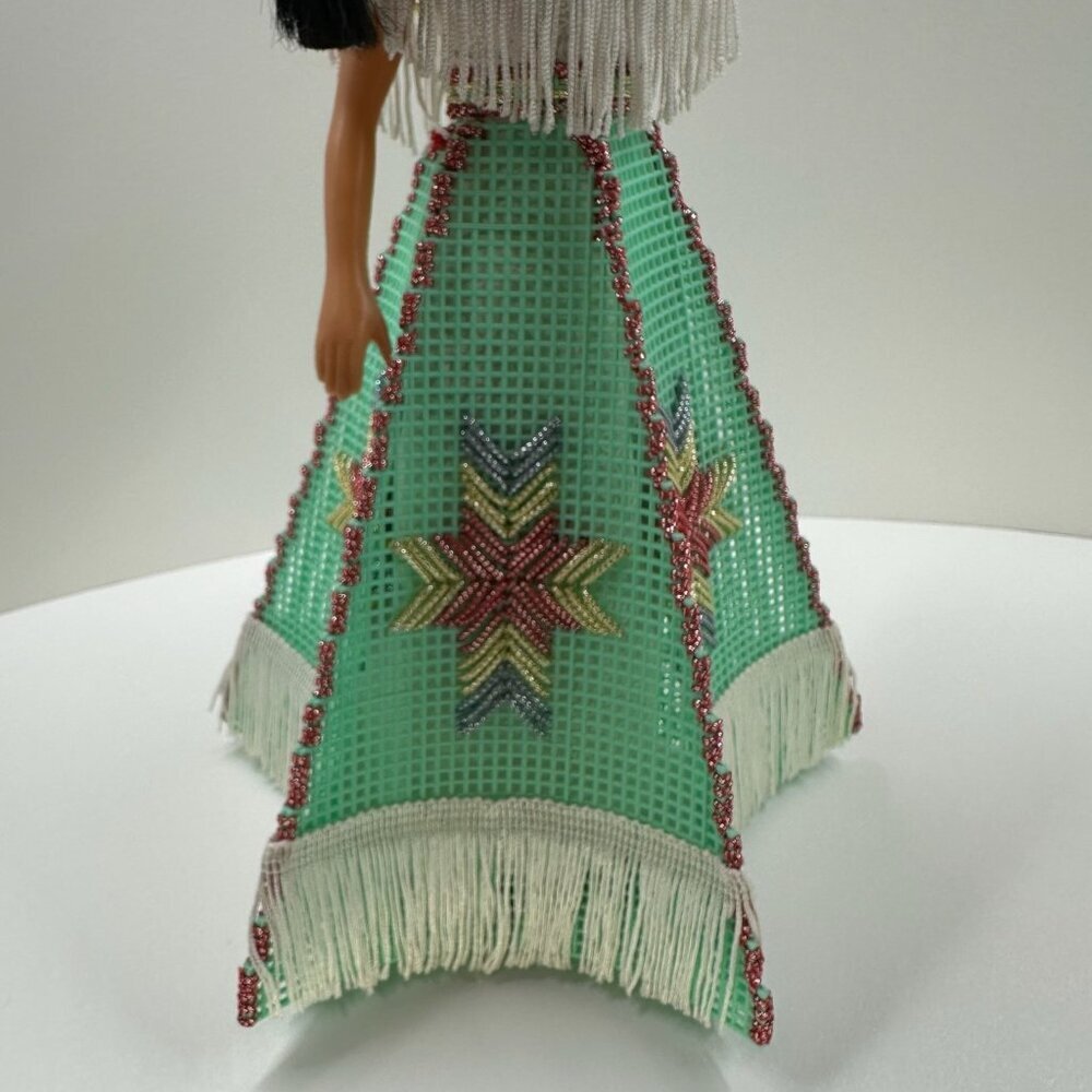 Vintage Indian Princess Doll 2Pc 14" Plastic Canvas Beaded Dress Native American - Picture 7 of 16